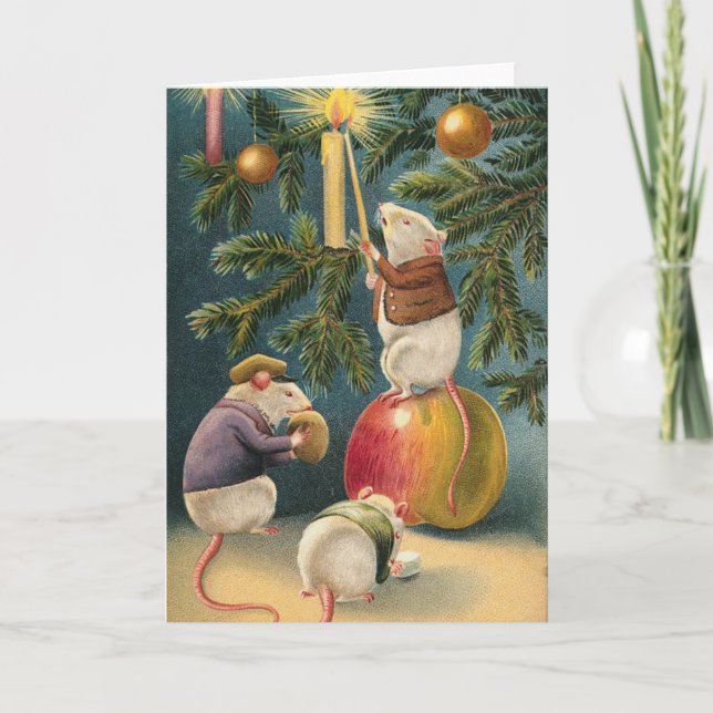De Festividades Cartão dos ratos do natal vintage (Frente)