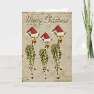 De Festividades Cartão dourado festivo do Feliz Natal dos girafas