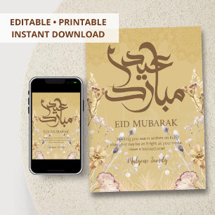 De Festividades Cartão Floral Elegante Eid Mubarak - Mandalas Dour
