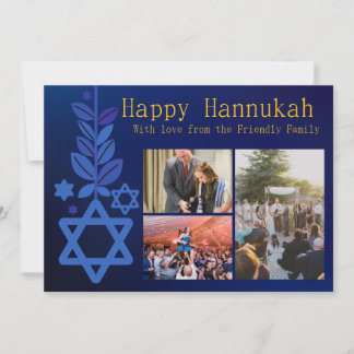 De Festividades Cartão Hannukah com Imagem Múltipla Azul Simples