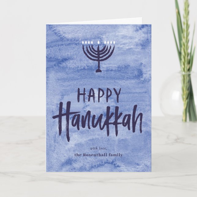 De Festividades Cartão Hanukkah Dobrado com Aquarela Menorah (Frente)
