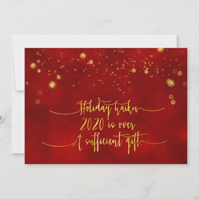 De Festividades CARTÃO HOLIDAY HAIKU| Red Gold Foil Script Funny (Frente)