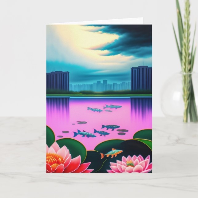 De Festividades Cartão Koi Pond Cingapura (Frente)