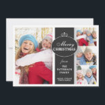 De Festividades Cartão liso elegante da foto preta & branca da<br><div class="desc">Apresente o ano de sua família bonita neste design bonito que espaço de características para 3 fotos pequenas e 1 grande foto. Um cumprimento muito elegante e à moda que seja personalizado facilmente para serir suas necessidades. Olharia especialmente relevante usando todas as fotos preto e branco demasiado. A sala na...</div>