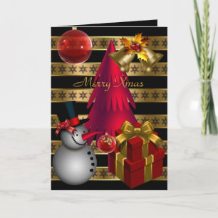 De Festividades Cartão Merry Xmas Vermelho Preto Dourado Listra Na