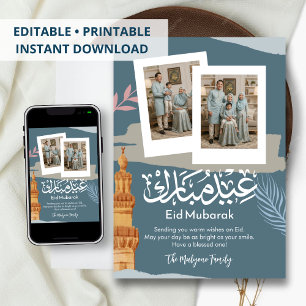 De Festividades Cartão Moderno Eid Mubarak com Foto Polaroid em Az