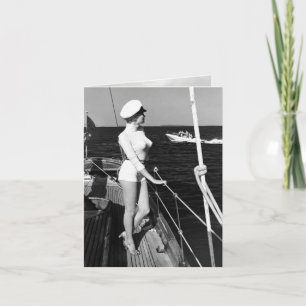 De Festividades Cartão "Mulher no Mar" Vintage