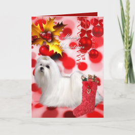 De Festividades Cartão Natal Xmas Cachorro Maltês Filhote Corações