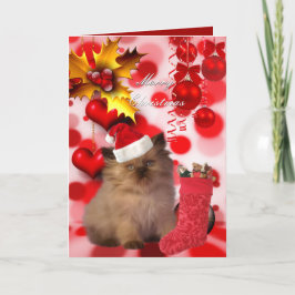 De Festividades Cartão Natal Xmas Gato Chapéu Corações
