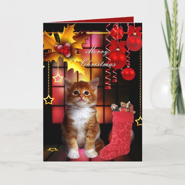 De Festividades Cartão Natal Xmas Gato Gatito (Frente)
