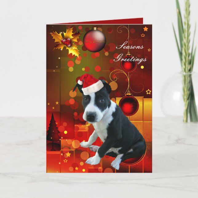 De Festividades Cartão Pitbull Cachorro Natal (Frente)