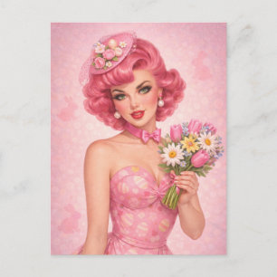 De Festividades Cartão Postal Antigo da Páscoa Floral Rosa