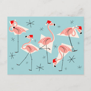 De Festividades Cartão postal azul Flamingo Santas