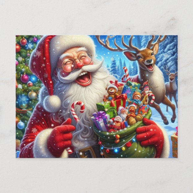 De Festividades Cartão postal do Papai Noel e da rena (Frente)