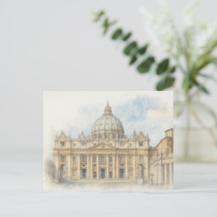 De Festividades Cartão Postal do Vaticano em Aquarela   Basílica d