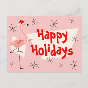 De Festividades Cartão postal Flamingo Santas Pink Happy Holidays