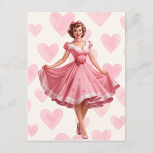 De Festividades Cartão Postal Romântico Retro Pink Hearts