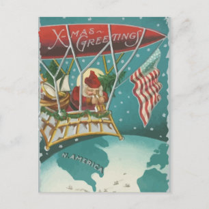 De Festividades Cartão postal Vintage Santa Claus a voar sobre a A