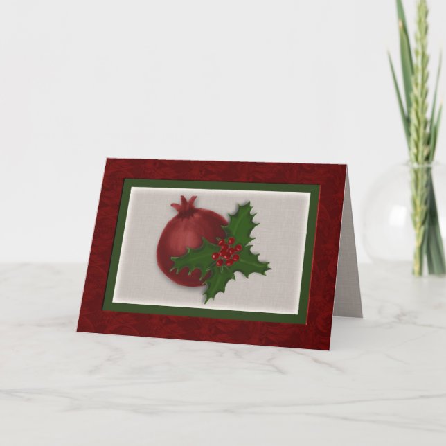 De Festividades Cartão quadro damasco do feriado do azevinho e da (Frente)