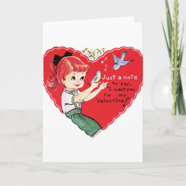 De Festividades Cartão retro do feriado dos namorados da menina do (Frente)