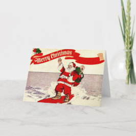 De Festividades Cartão retro surfando do papai noel