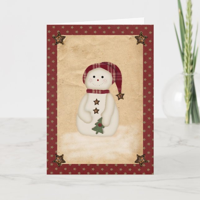 De Festividades Cartão Snowman Prim Country (Frente)