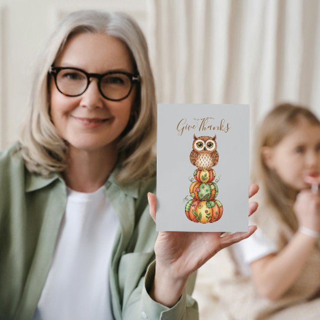 De Festividades Cartão Whimsical Owl & Patchwork Pumpkins (Criador carregado)