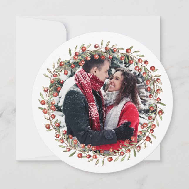 De Festividades Christmas Berry Wreath | Cartão redondo (Frente)