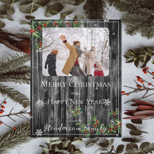 De Festividades Cinza Rustic Holly Branches Flat Holiday Cartão co