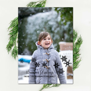 De Festividades Ebony Elegant Snowflakes Cartão com fotos Feriado