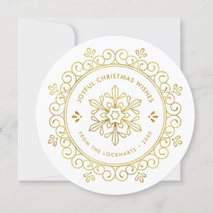 De Festividades Elegante Faux Foil Frame Round Holiday Cartão com