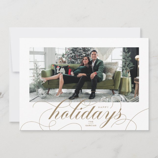 De Festividades Elegante Flourish Formal Script Holiday Cartão com (Frente)