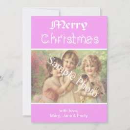 De Festividades Elegante, rosado clássico, cartão com fotos Feliz 