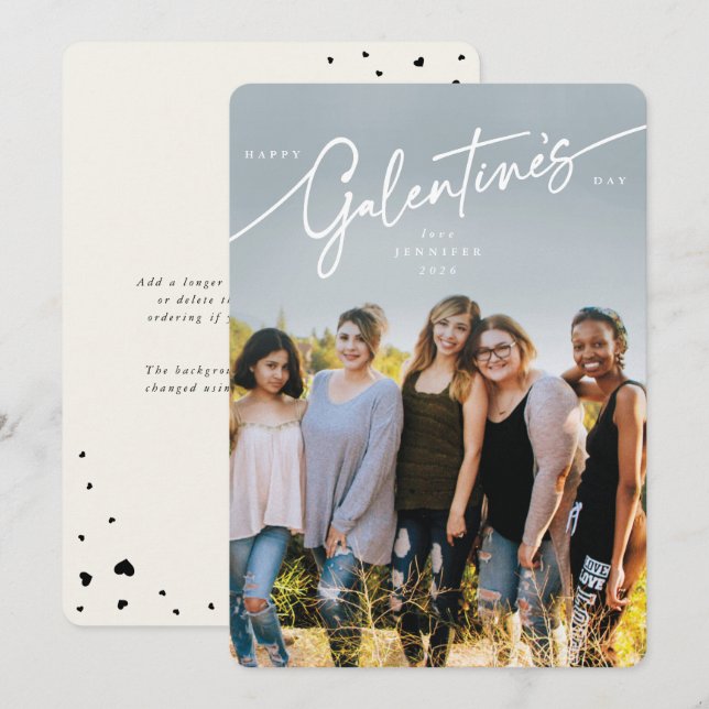 De Festividades Elegante Script Galentine's Day Cartão com fotos (Frente/Verso)