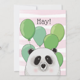 De Festividades Feliz aniversário. Panda bonita. Cartão verde-rosa