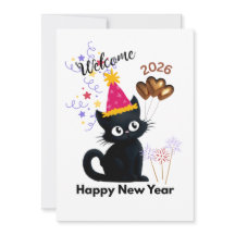 Feliz Ano Novo 2026 Cartão do Gato Preto