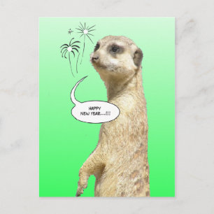 De Festividades Feliz ano novo Meerkat Cartão Postal Fireworks Ver