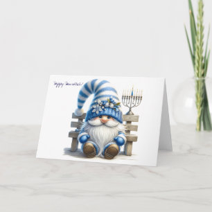 De Festividades Feliz Hanukkah Jewish Gnome com cartão Menorah