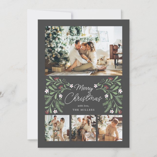De Festividades Feliz Natal - Cartão com fotos 4 Botânico (Frente)