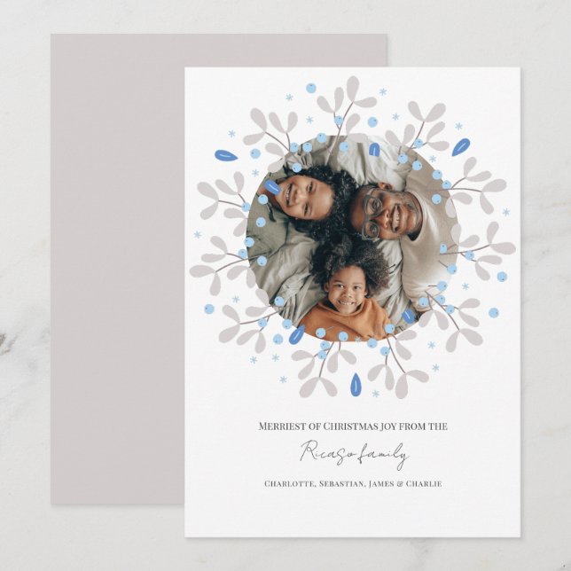 De Festividades Feliz Natal Cartão com fotos Azul (Frente/Verso)