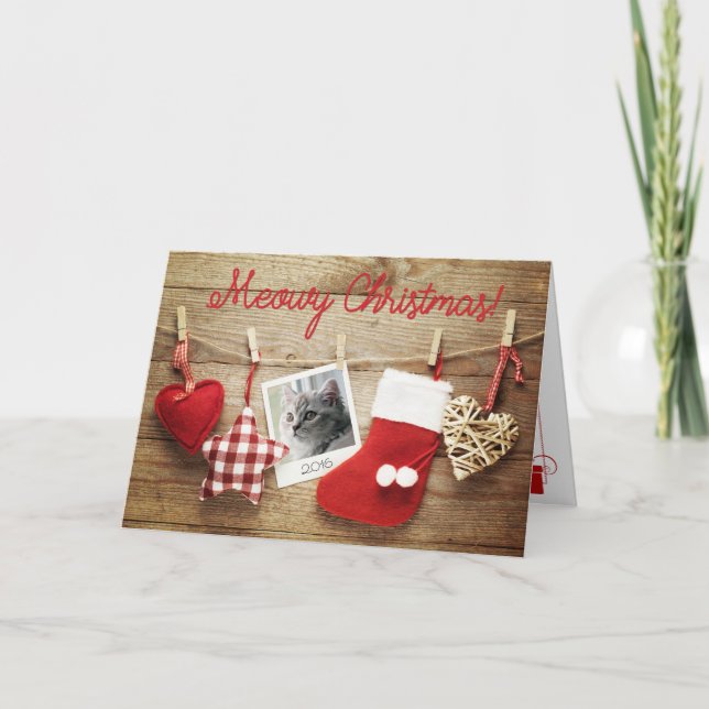 De Festividades Feliz Natal! Cartão | Gatinho Bonito em Foto (Frente)