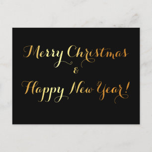 De Festividades "Feliz Natal" em cartão postal preto e dourado