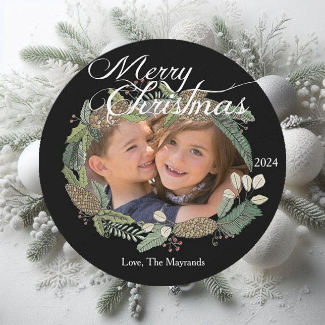 De Festividades Feliz Natal Pine Cone e Cartão com fotos Verde (Criador carregado)