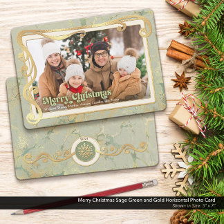 De Festividades Feliz Natal Sage Cartão com fotos Verde e Dourado