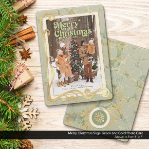 De Festividades Feliz Natal Sage Green e Dourado Cartão com fotos