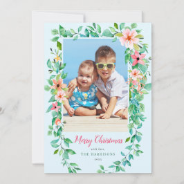 De Festividades Flores Tropicais Natal Azul 1 Cartão com fotos