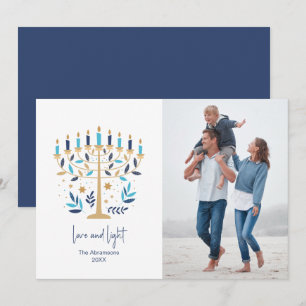 De Festividades Hanukkah Love & Light Floral Menorah Cartão com fo