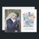De Festividades Hanukkah Words Holiday Cartão com fotos<br><div class="desc">Personalize o texto personalizado acima. Você pode encontrar itens de coordenação adicionais na nossa coleção "Feriado de Palavras de Chanucá".</div>