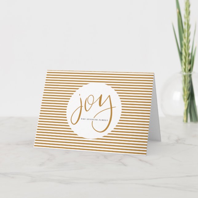 De Festividades Joy com Letra Mão com Cartão Pinstripe Dourado (Frente)