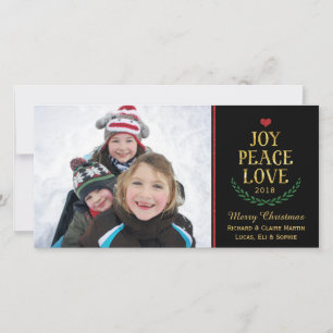 De Festividades Joy Peace Love Simple Faux-Glitter Cartão com fot